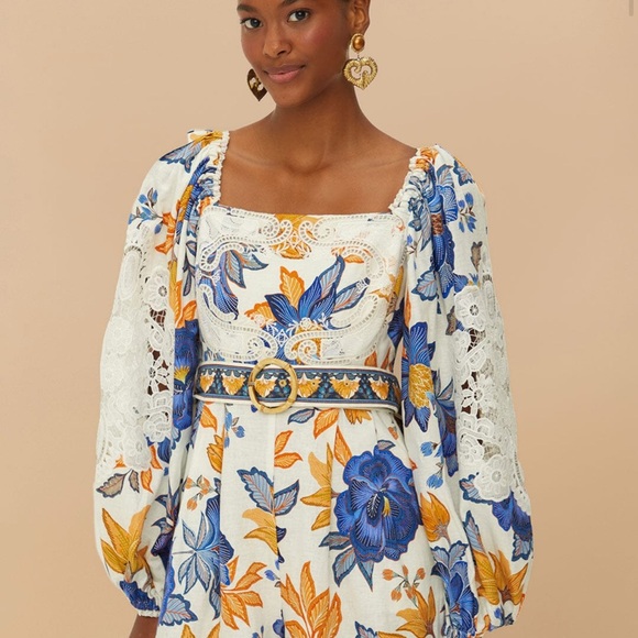 FARM Rio Dresses & Skirts - FARM Rio Floral Long Sleeve Dress - Blue, Yellow, White